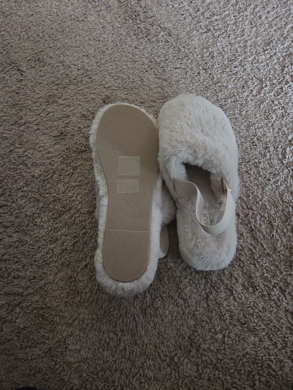 IMAN Plush Faux-Fur Slingback Slides in Cream